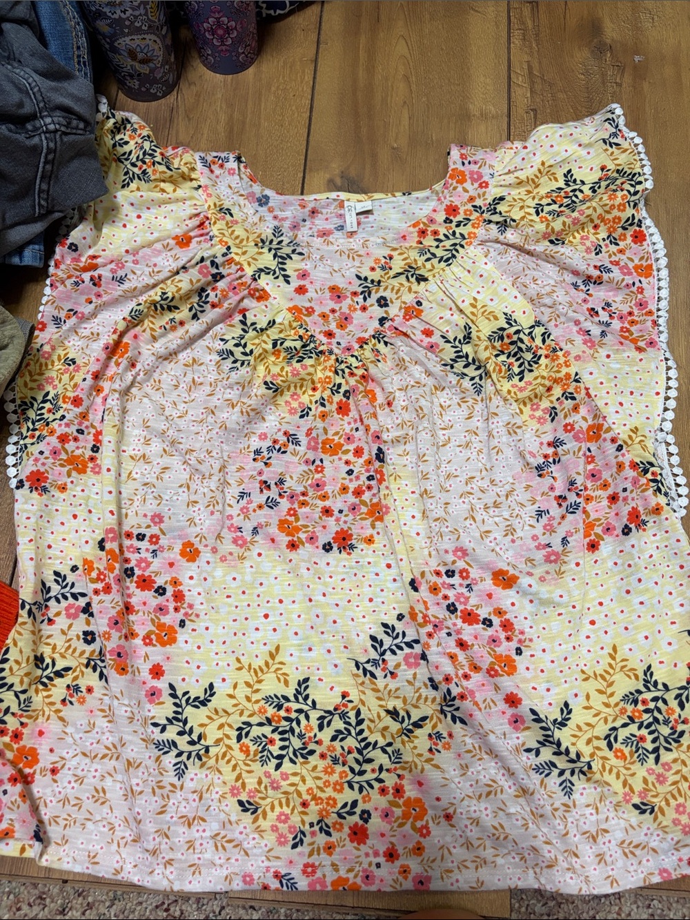 Cato Floral Blouse in Yellow, Pink & Navy
